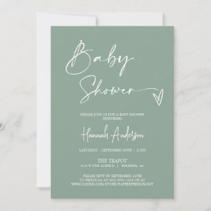 Invitation Simple moderne Sage Green Baby shower QR Code phot