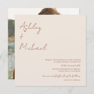 Invitation Simple moderne Script code robe photo Boho Mariage