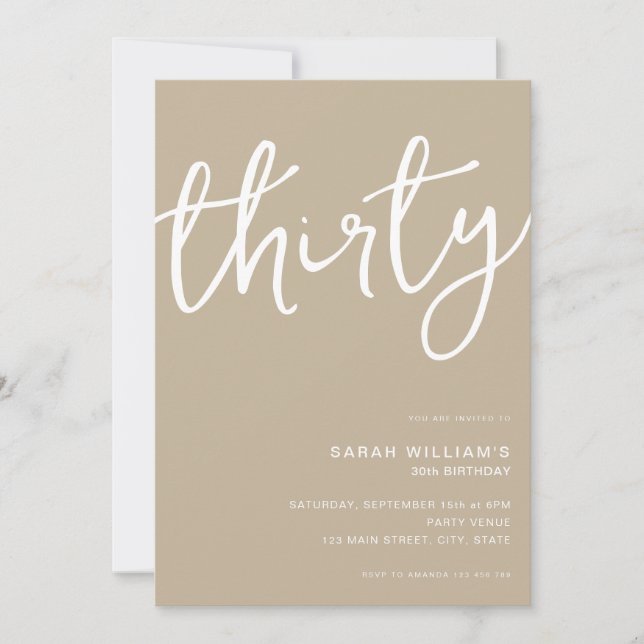 Invitation Simple moderne Tan 30e anniversaire (Devant)