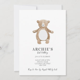 Invitation Simple moderne Teddy Bear 1er Anniversaire