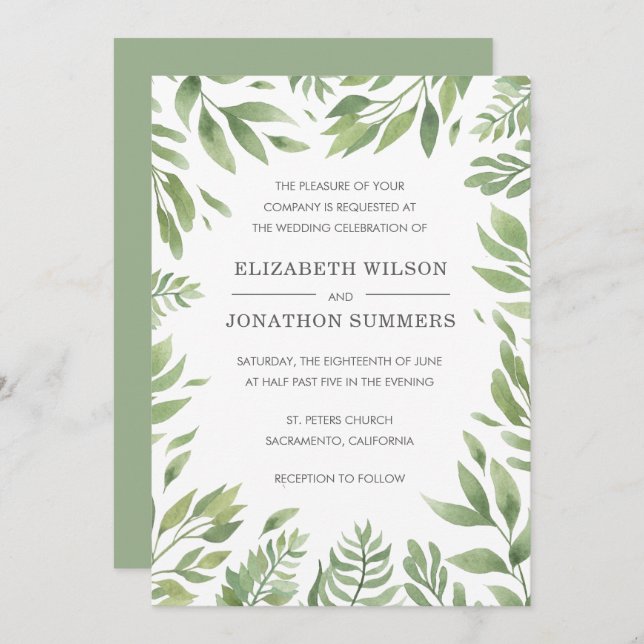 Invitation Simple Moderne Verdure Élégante Rustique Mariage (Devant / Derrière)