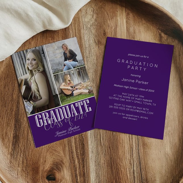 Invitation Simple moderne violet photo fête de graduation (Créateur téléchargé)