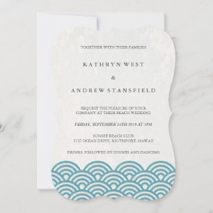 Invitation Simple moderne Waves Sea Blue/Green Beach Mariage