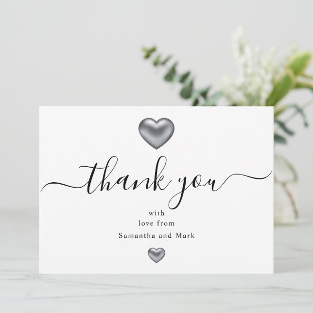 Invitation Simple moderne WhiteWedding Coeur d'argent (Debout devant)