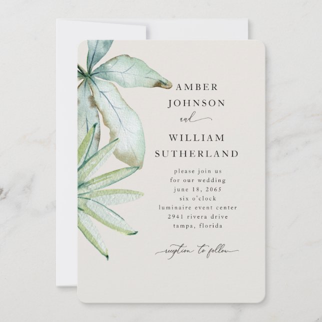Invitation Simple Moments Crème Mariage Tropical  (Devant)