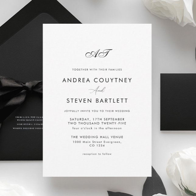 Invitation Simple Monogram Mariage Noir et Blanc (Créateur téléchargé)