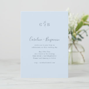 Invitation Simple Monogramme Botanique Bleu Clair Mariage Boh