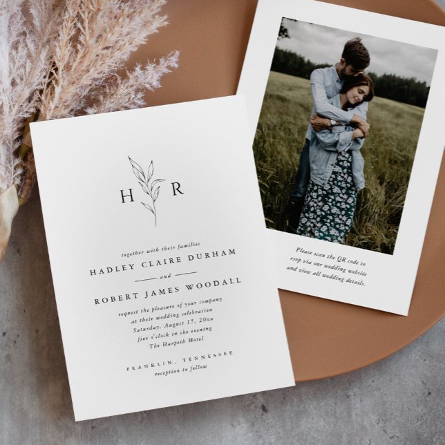 Invitation Simple Monogramme Botanique QR Code Mariage photo (Créateur téléchargé)