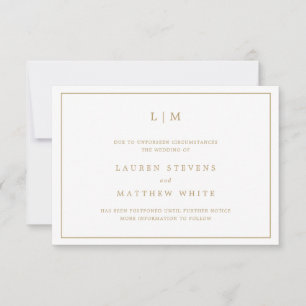 Invitation Simple Monogramme de Mariage Reporté en Or Antique