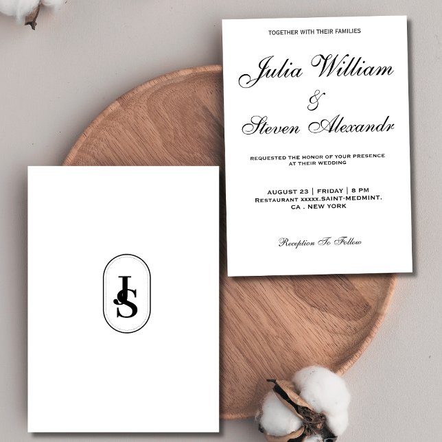 Invitation Simple monogramme élégant mariage noir et blanc i (Créateur téléchargé)