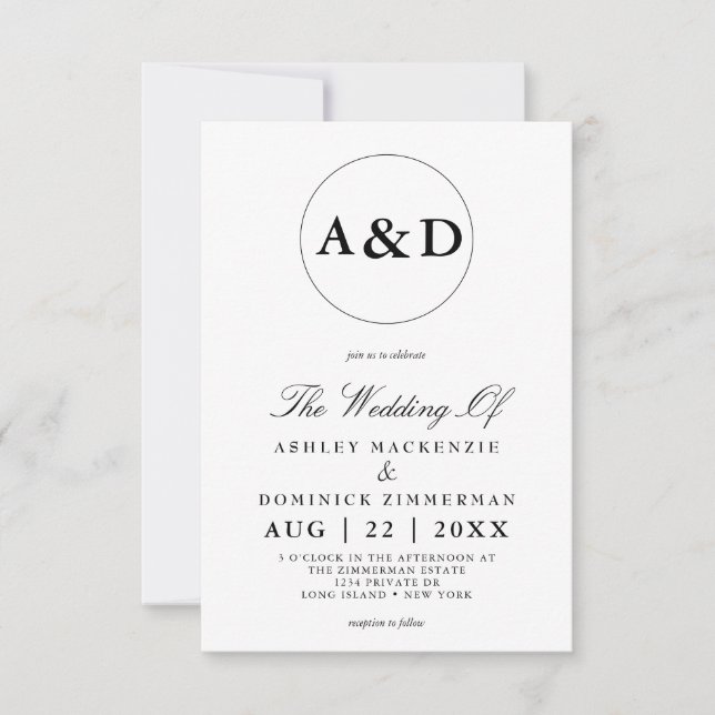 Invitation Simple Monogramme Lucia Script Mariage (Devant)
