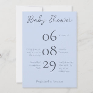 Invitation Simple Monogramme minimaliste Baby shower bleu eau