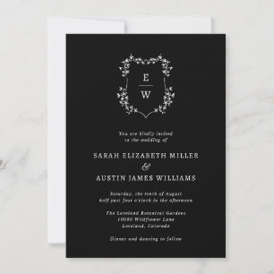 Invitation Simple Monogramme Noir de Mariage