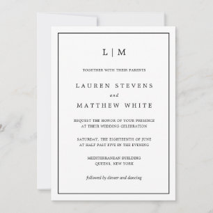 Invitation Simple Monogramme Noir et Blanc Élégant de Mariage