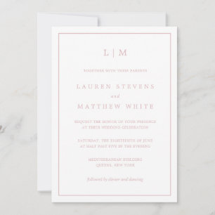 Invitation Simple Monogramme Rose Clair Mariage Élégant