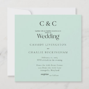 Invitation Simple Monogramme Seafoam Carré Mariage