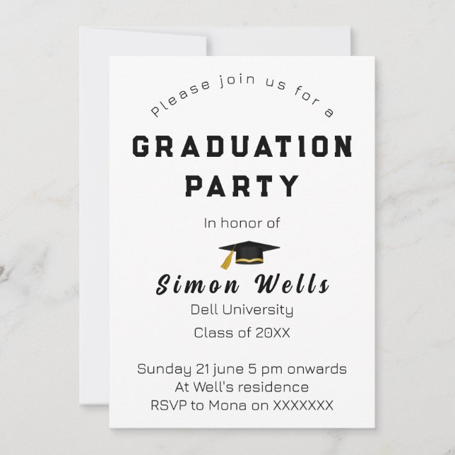 Invitation Simple Monogramme Texte graduation partie Invitati (Devant)