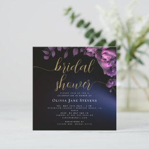 Invitation Simple Moody Black Dark Purple Roses Fête des mari