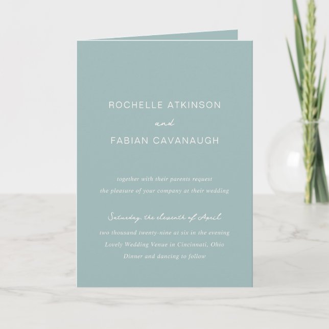Invitation Simple Muted Blue Photo Mariage élégant (Devant)