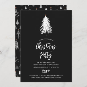 Invitation Simple Nature Black White Christmas Tree Party