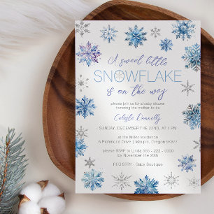 Invitation Simple Noël Blue Little Snowflake Baby shower
