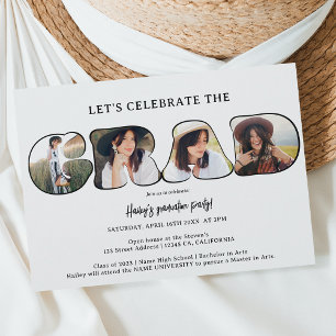 Invitation Simple noir blanc 3 photos graduation script