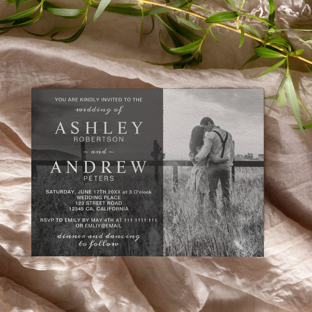 Invitation Simple noir blanc élégant mariage photo moderne (Créateur téléchargé)