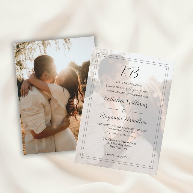 Invitation Simple Noir Blanc Formel Libellé 2 Mariage Photo (Simple Black White Formal Wording 2 Photo Wedding Invitation
)