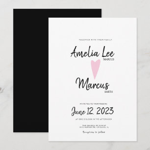 Invitation Simple noir blanc joli Mariage de coeur de script
