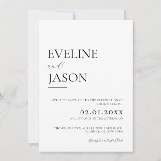 Invitation Simple noir & blanc Mariage minimaliste moderne