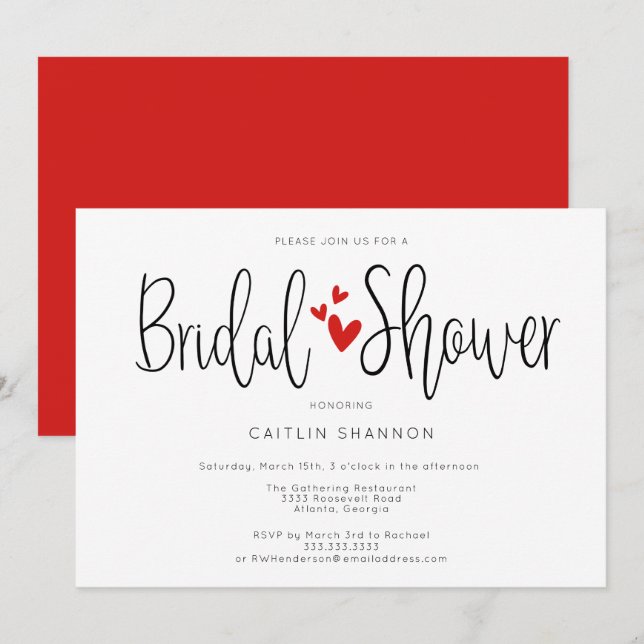 Invitation simple noir blanc rouge pour douche de  (Devant / Derrière)