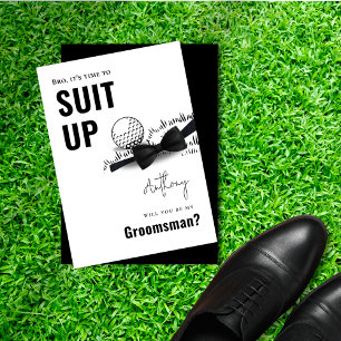 Invitation Simple Noir & Blanc Tuxedo Suit Up Golf Groomsman