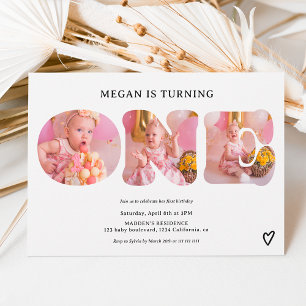 Invitation Simple noir et blanc 3 photos 1er anniversaire