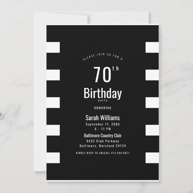 Invitation simple noir et blanc pour une fête d'an (Devant)