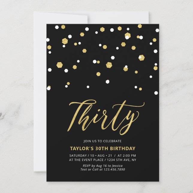 Invitation simple noir et or pour une fête d'anniv (Devant)