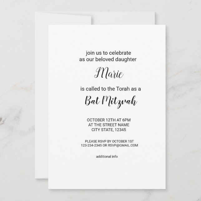 Invitation simple noir minimal avec votre nom texte modifiabl (Devant)