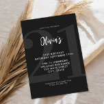 Invitation Simple Noir moderne 21e anniversaire<br><div class="desc">Une simple invitation moderne 21ème anniversaire avec une élégante typographie de script de calligraphie et un design minimaliste en noir et blanc.</div>