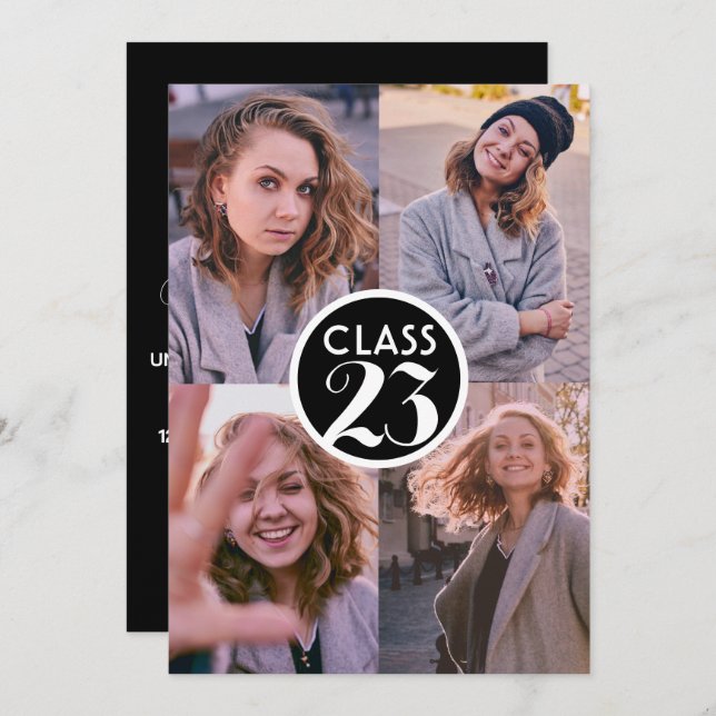 Invitation Simple Noir moderne Minimal Graduation Photo Party (Devant / Derrière)