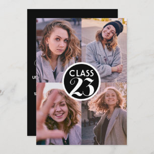 Invitation Simple Noir moderne Minimal Graduation Photo Party
