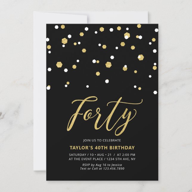 Invitation simple noire et or pour les 40 ans (Devant)