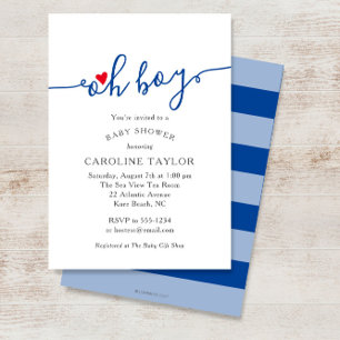 Invitation Simple Oh Boy Red Blue Juillet 4e Baby shower