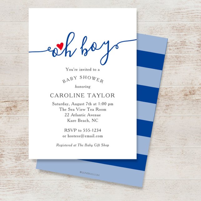 Invitation Simple Oh Boy Red Blue Juillet 4e Baby shower (Créateur téléchargé)