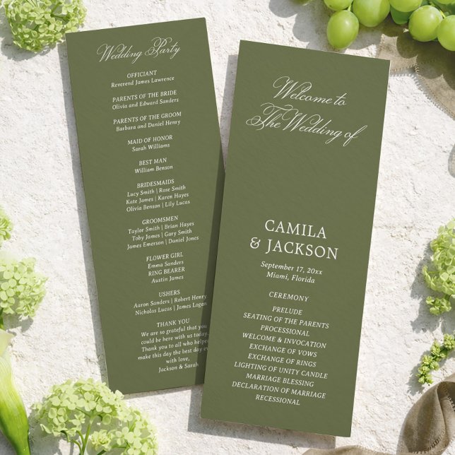 Invitation Simple Olive Green Wedding Flat Program (Créateur téléchargé)