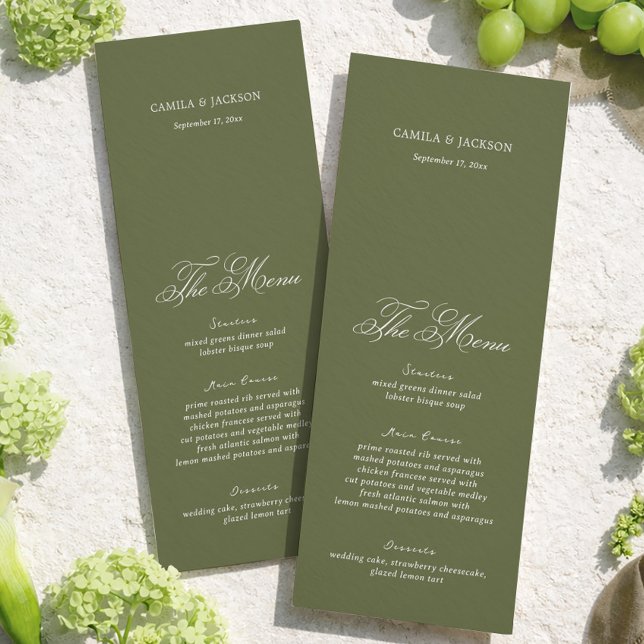 Invitation Simple Olive Green Wedding Menu Card (Créateur téléchargé)