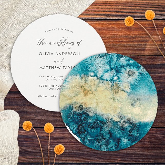 Invitation Simple Or Bleu Marine Mariage Aquarelle Unique (Front/Back)