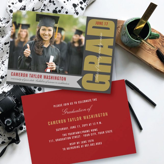 Invitation Simple Or GRAD Overlay Fête de Remise de Diplômes  (Créateur téléchargé)