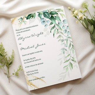 Invitation Simple or ivre doré feuillage floral mariage