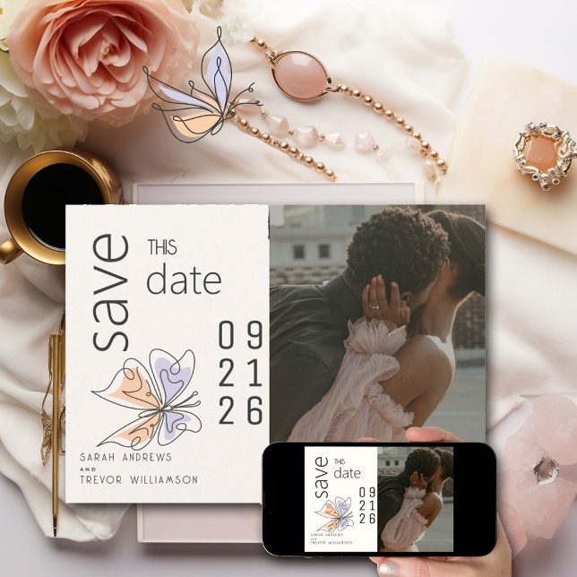 Invitation Simple papillon lunaire corail et violet (Créateur téléchargé)