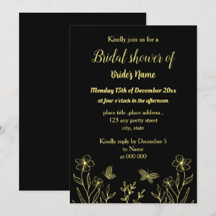 Invitation Simple papillons d'or noir nage douche
