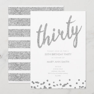 Invitation Simple Parties scintillant Argent Type 30e fête d'